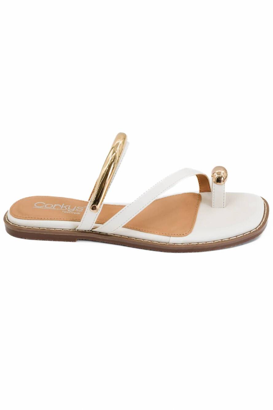 NEW CORKYS FOOTWEAR women's hit the strip sandal in white